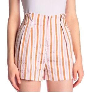 FRAME High-Waisted Pleated Shorts – Striped, Size 8